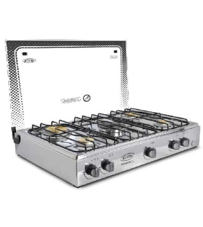 COCINETA KOMBO 5Q TAPA VIDRIO ENCENDIDO ELECTRICO TRIPLE CORONA INOX