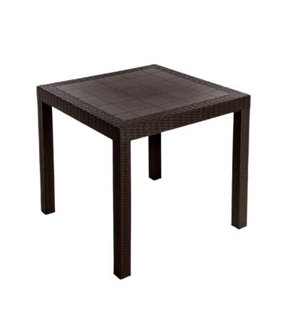 MESA PICA RATAN CUADRADA 4 SILLAS CAFE