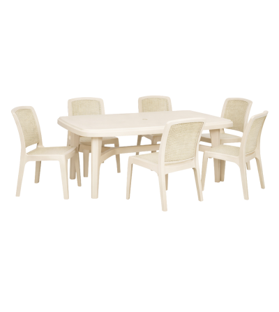 MESA PICA SEVILLA RECTANGULAR 6 SILLAS BEIGE