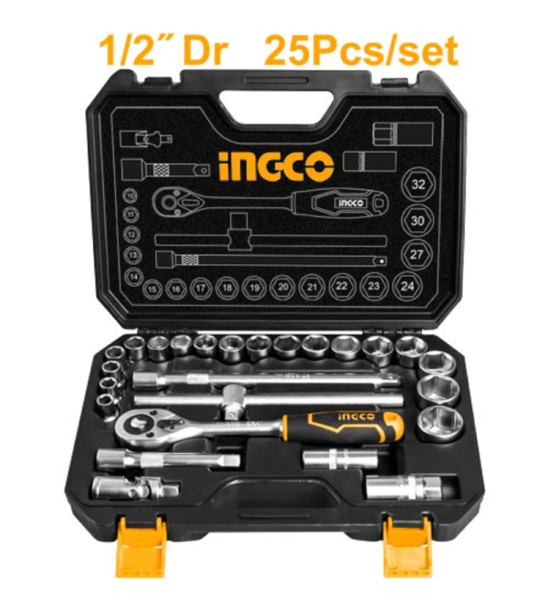 JUEGO DE DADOS INGCO HKTS12251 25PZ 1/2"