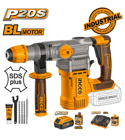 COMBO INGCO ROTOMARTILLO INALAMBRICO CRHLI20288K 4.5J BL 20V