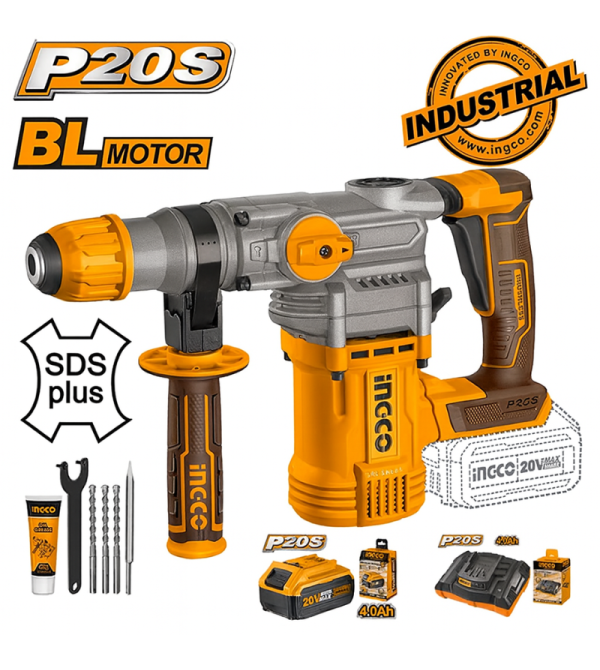 COMBO INGCO ROTOMARTILLO INALAMBRICO CRHLI20288K 4.5J BL 20V