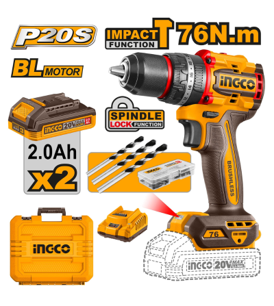 COMBO INGCO TALADRO DE IMPACTO 1/2" BL 20V 76N.M