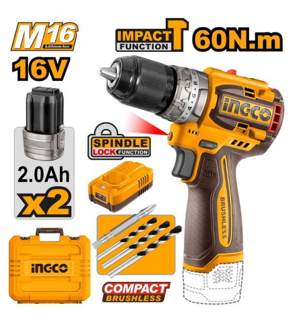 COMBO INGCO TALADRO DE IMPACTO UCIDLI16682 1/2" 16V 60N.M