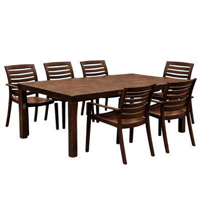 MESA PICA MADEIRA RECTANGULAR CAFE 6 SILLAS