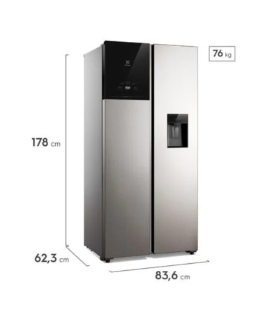 REFRIGERADORA ELECTROLUX ERS44F3Q5BI SIDE 430LT CROMA