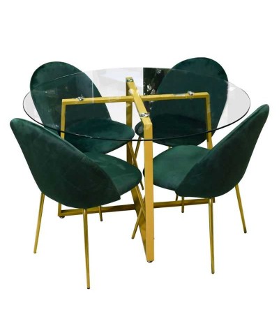 COMEDOR ALESSA VIDRIO 4 SILLAS REF DT8113+DC8114 