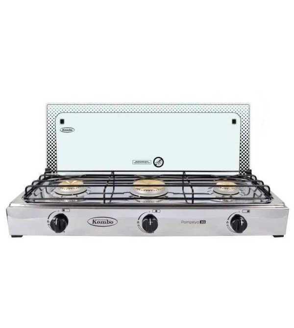 COCINETA KOMBO 3Q TAPA VIDRIO ENCENDIDO ELECTRICO INOX