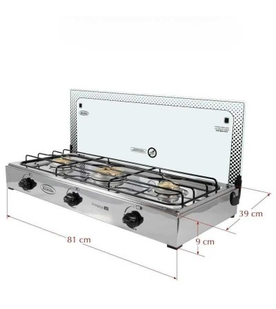 COCINETA KOMBO 3Q TAPA VIDRIO ENCENDIDO ELECTRICO INOX