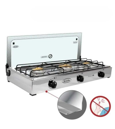 COCINETA KOMBO 3Q TAPA VIDRIO ENCENDIDO ELECTRICO INOX