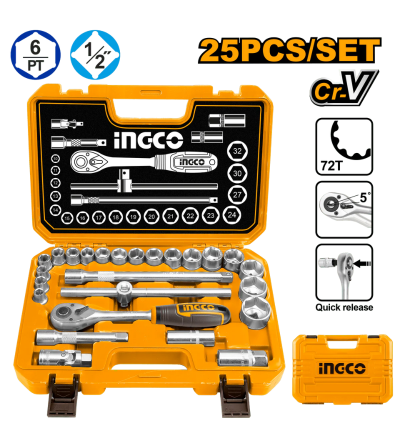 JUEGO DE DADOS INGCO HKTS12251 25PZ 1/2"