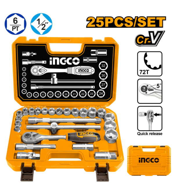 JUEGO DE DADOS INGCO HKTS12251 25PZ 1/2"
