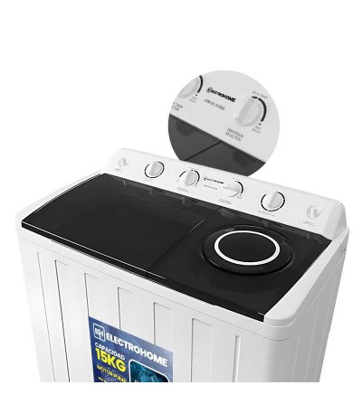 LAVADORA ELECTROHOME XPB150-2018SB DOBLE TINA SEMI AUTOMATICA 15KG BLANCO