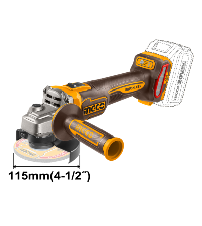 AMOLADORA INGCO UCAGLI2211532 ANGULAR 4-1/2" 20V 1200W