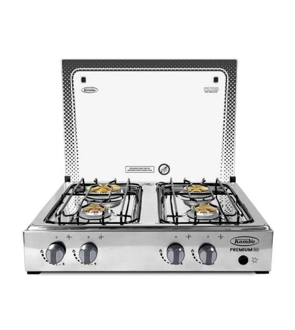 COCINETA KOMBO 4Q TAPA VIDRIO ENCENDIDO ELECTRICO INOX