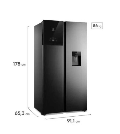 REFRIGERADORA ELECTROLUX ERS53F3Q5CB SIDE 419LT NEGRO 