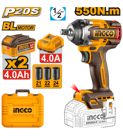 LLAVE DE IMPACTO INGCO UCIWLI2055 1/2" BL 20V 550N.M