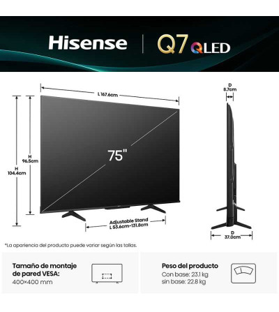 TELEVISOR HISENSE 75Q7QG 75" QLED SISTEMA GOOGLE TV 