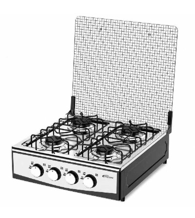 COCINETA CONTINENTAL PORTO 4Q TAPA VIDRIO TABLERO ACERO INOX