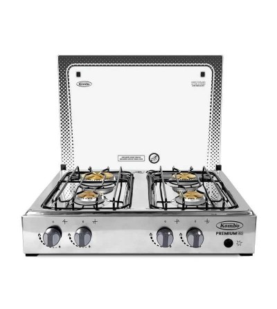COCINETA KOMBO 4Q TAPA VIDRIO ENCENDIDO ELECTRICO INOX