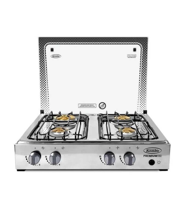 COCINETA KOMBO 4Q TAPA VIDRIO ENCENDIDO ELECTRICO INOX