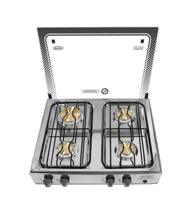 COCINETA KOMBO 4Q TAPA VIDRIO ENCENDIDO ELECTRICO INOX