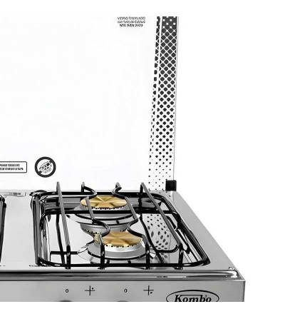 COCINETA KOMBO 4Q TAPA VIDRIO ENCENDIDO ELECTRICO INOX