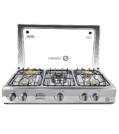 COCINETA KOMBO 5Q TAPA VIDRIO ENCENDIDO ELECTRICO TRIPLE CORONA INOX