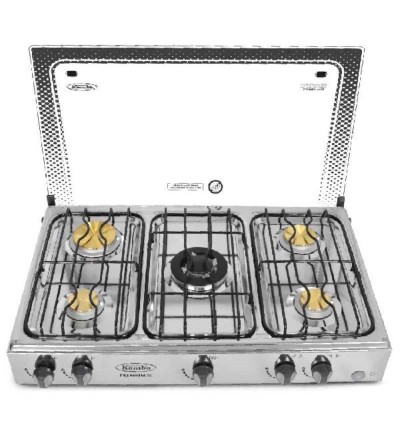 COCINETA KOMBO 5Q TAPA VIDRIO ENCENDIDO ELECTRICO TRIPLE CORONA INOX